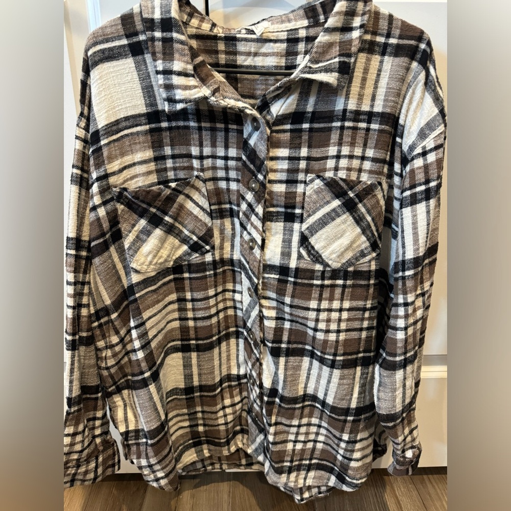 Brown/Cream Button Up Plaid Flannel